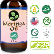Load image into Gallery viewer, Moringa Oil 8oz Glass Bottle - 100% Pure, Cold - Pressed, Food Grade Edible - Moringa Energy Life