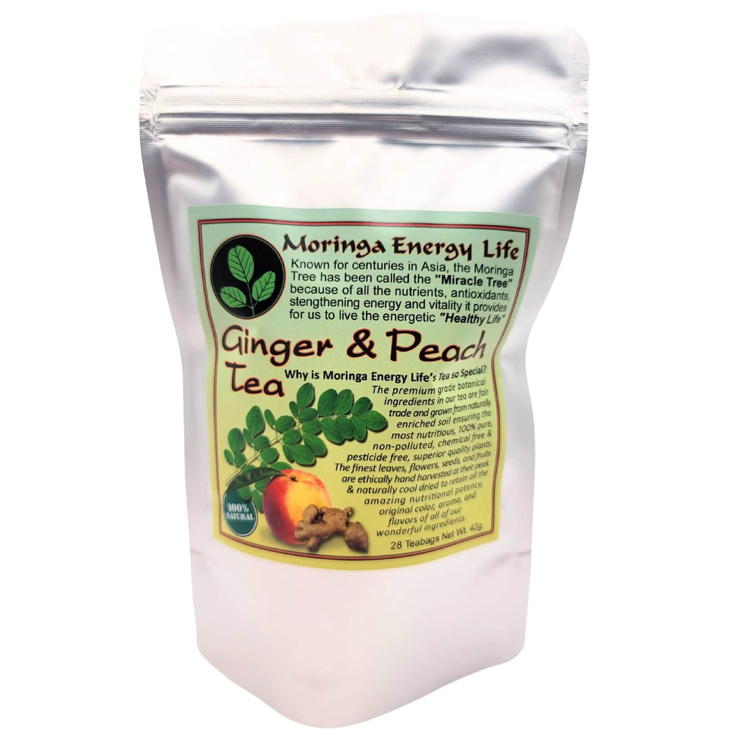 Moringa Peach Ginger Tea Bags, 28 herbal teas
