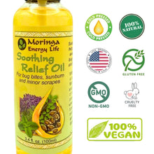 Load image into Gallery viewer, Moringa Soothing Relief Oil for Bug Bites, Sunburn, and Minor Scrapes 3.4 oz
