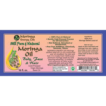 Load image into Gallery viewer, Moringa Seed Oil 100% Pure, Cold-Pressed 16 oz Glass Bottle Food Grade edible. Get a free Moringa gift with every purchase!

