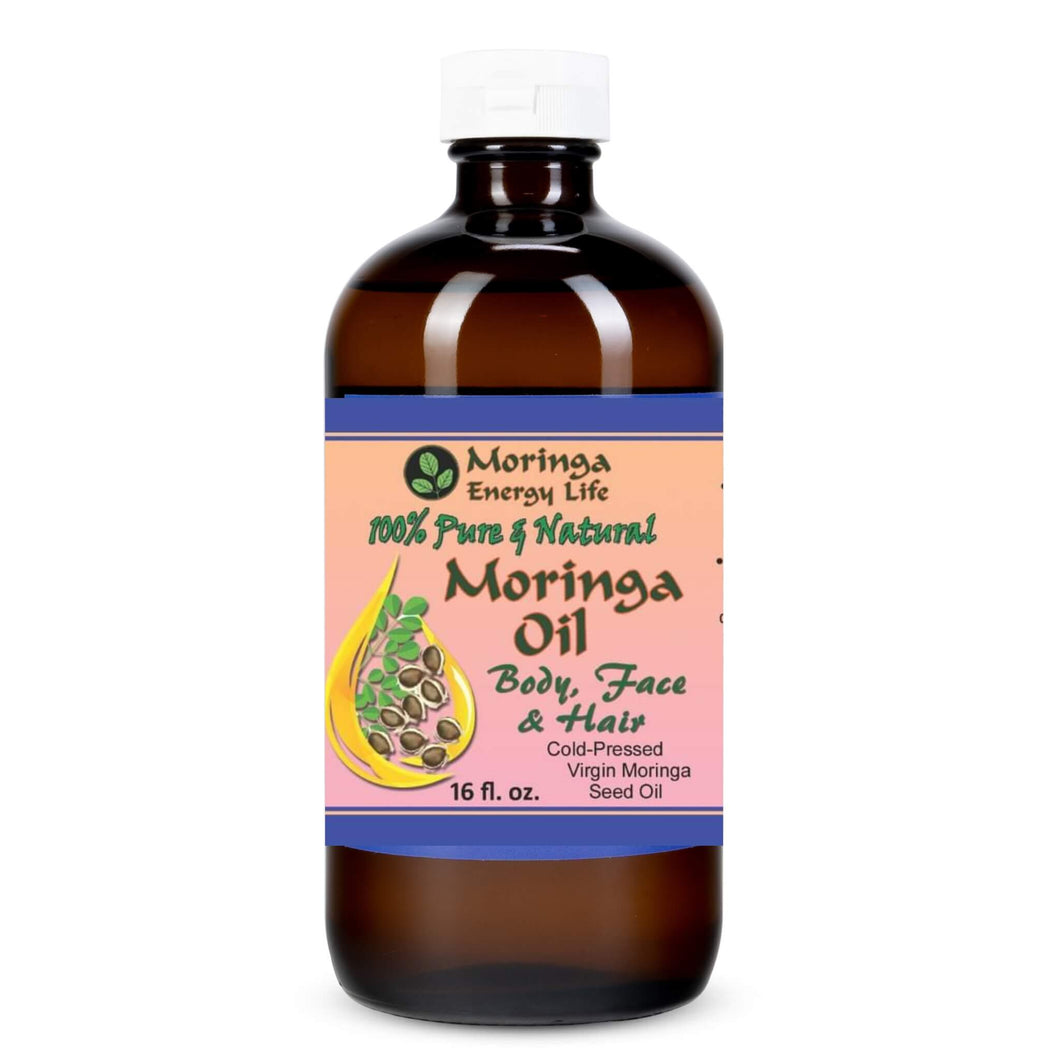 Moringa Seed Oil 100% Pure, Cold-Pressed 16 oz Glass Bottle Food Grade edible. Get a free Moringa gift with every purchase!